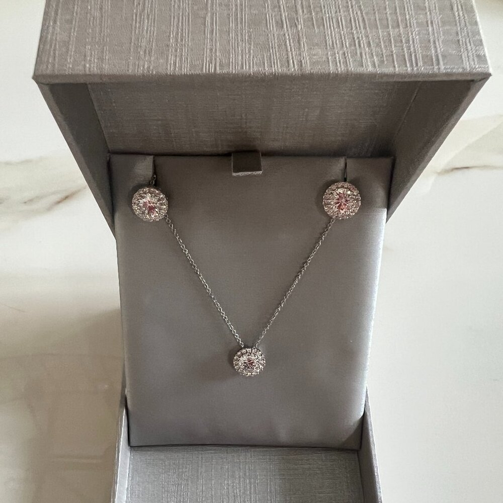 Lab-Created White Sapphire Halo Pendant and Stud Earrings Set in Sterling Silver